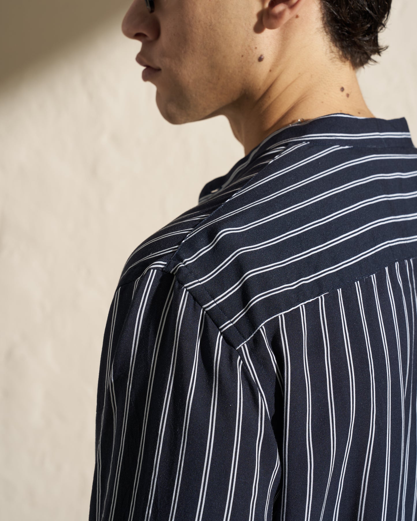 STRIPED MANDARIN COLLAR SHIRT