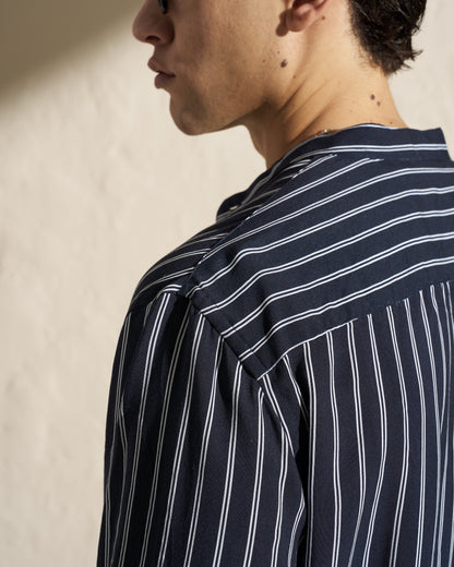 STRIPED MANDARIN COLLAR SHIRT