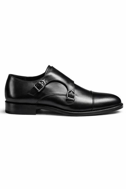 Men’s Black Leather Double Monk Strap Shoes